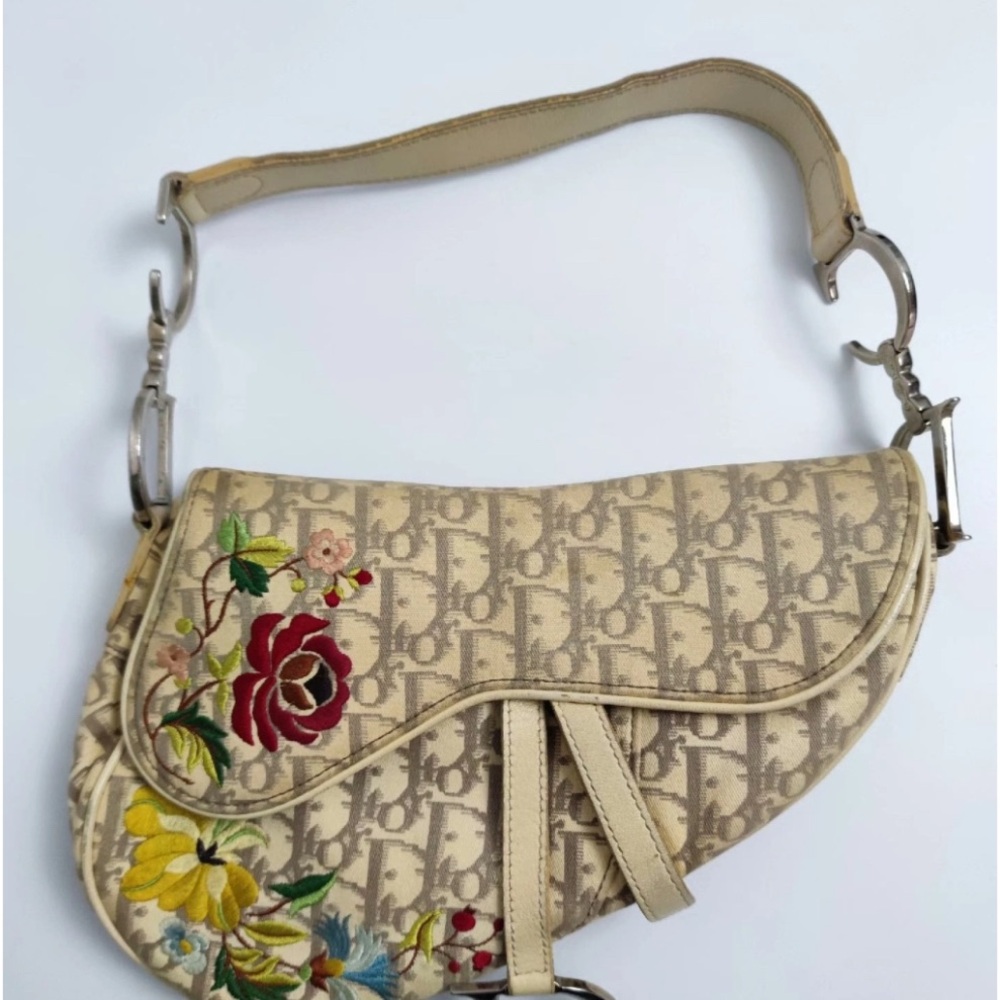 Dior Beige Floral Saddle Bag